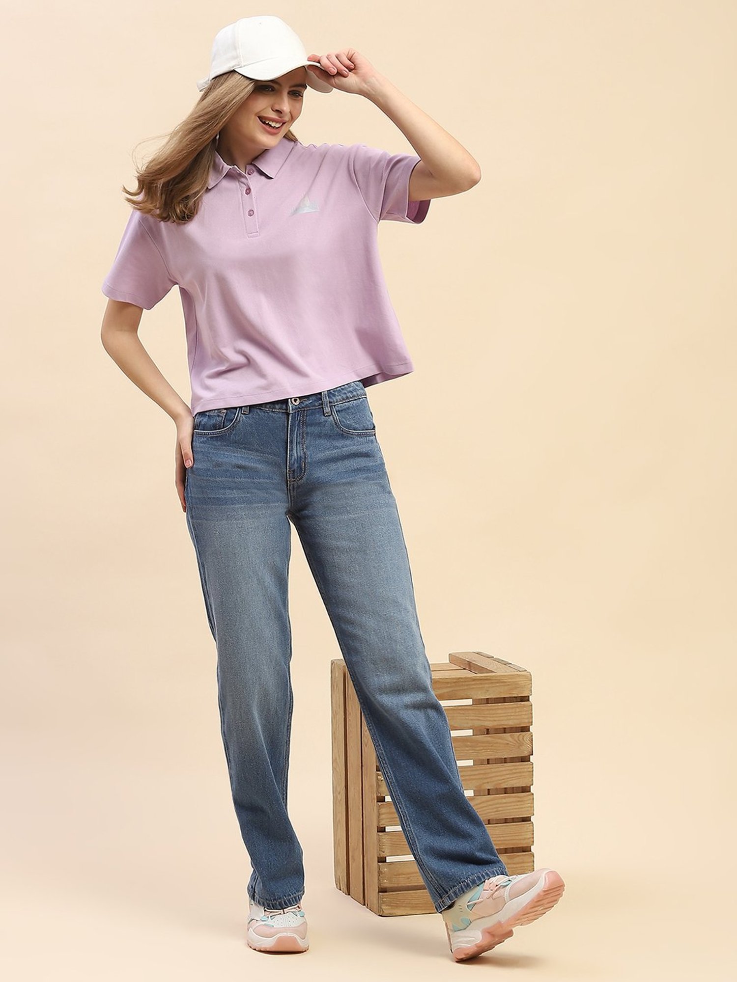 Camla Blue Cotton Straight Fit Mid Rise Jeans