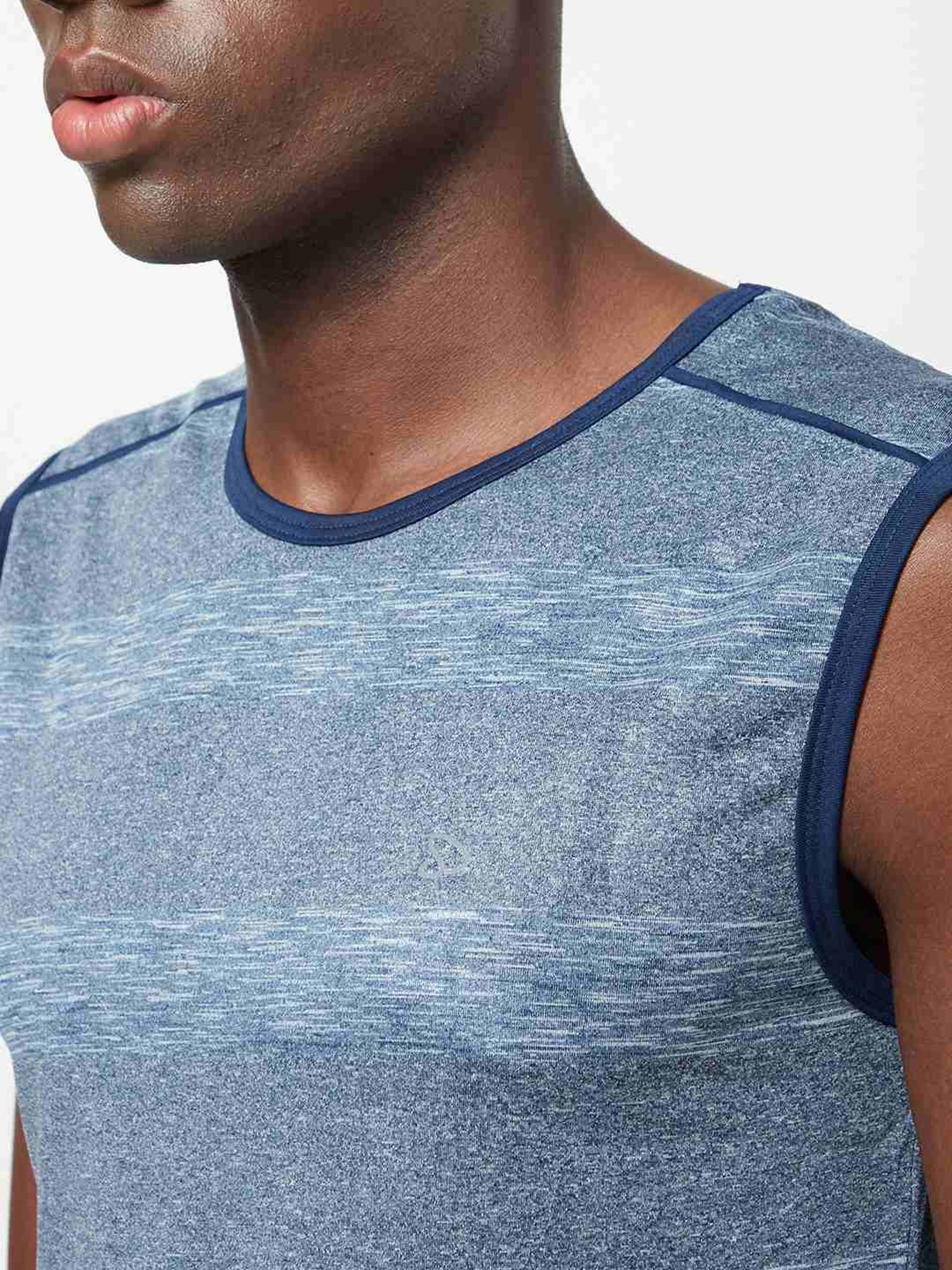 Sporto Blue Melange Regular Fit Self Pattern Gym Vest