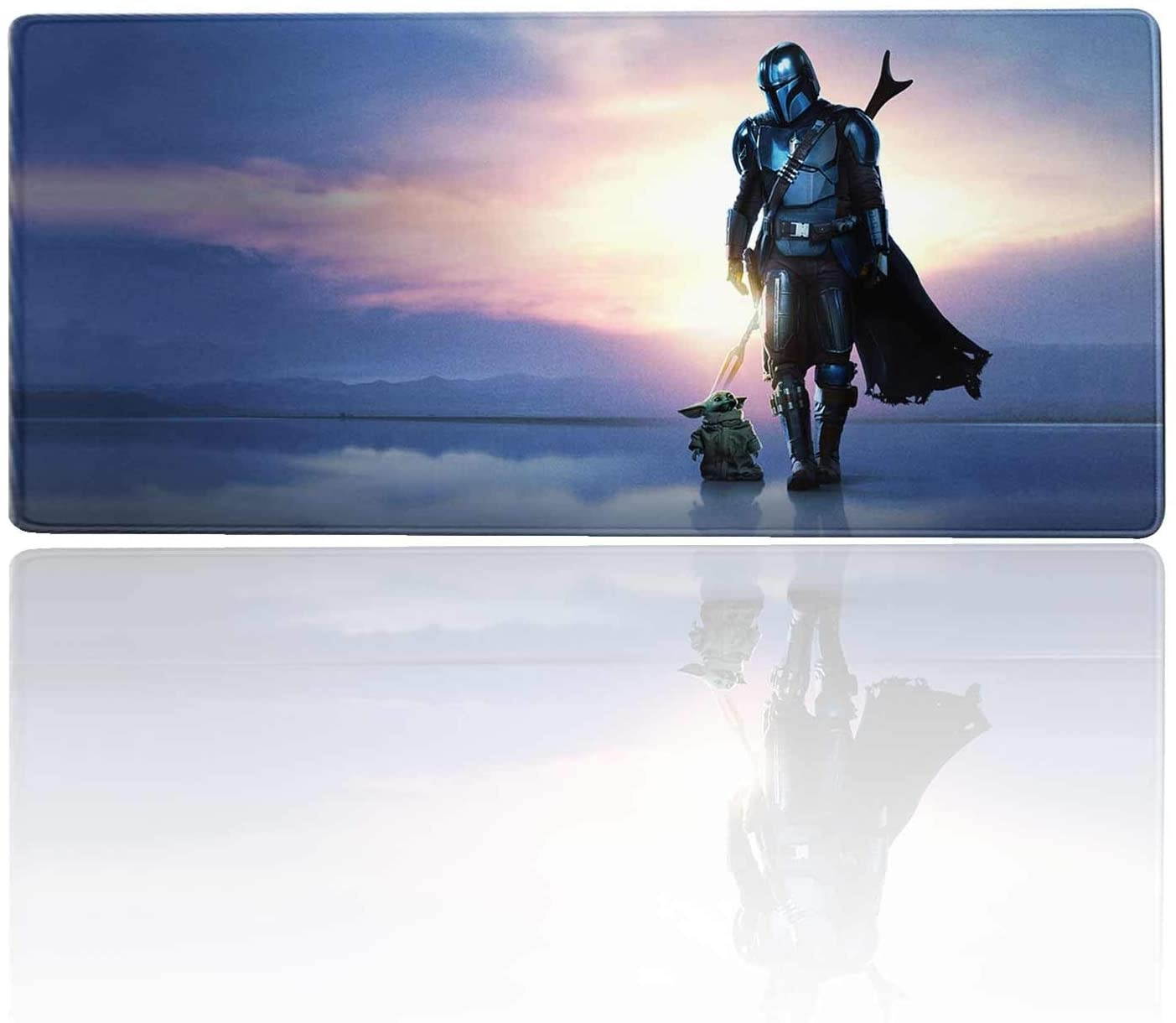 Mouse Pad XXL Star Wars The Mandalorian,Mousepad with Stitched Edges & Non-Slip Rubber Base-High Speed Surface-Laptop Desk Pads-Computer Keyboard and Mice Combo Pad Mat 15.7X35.4