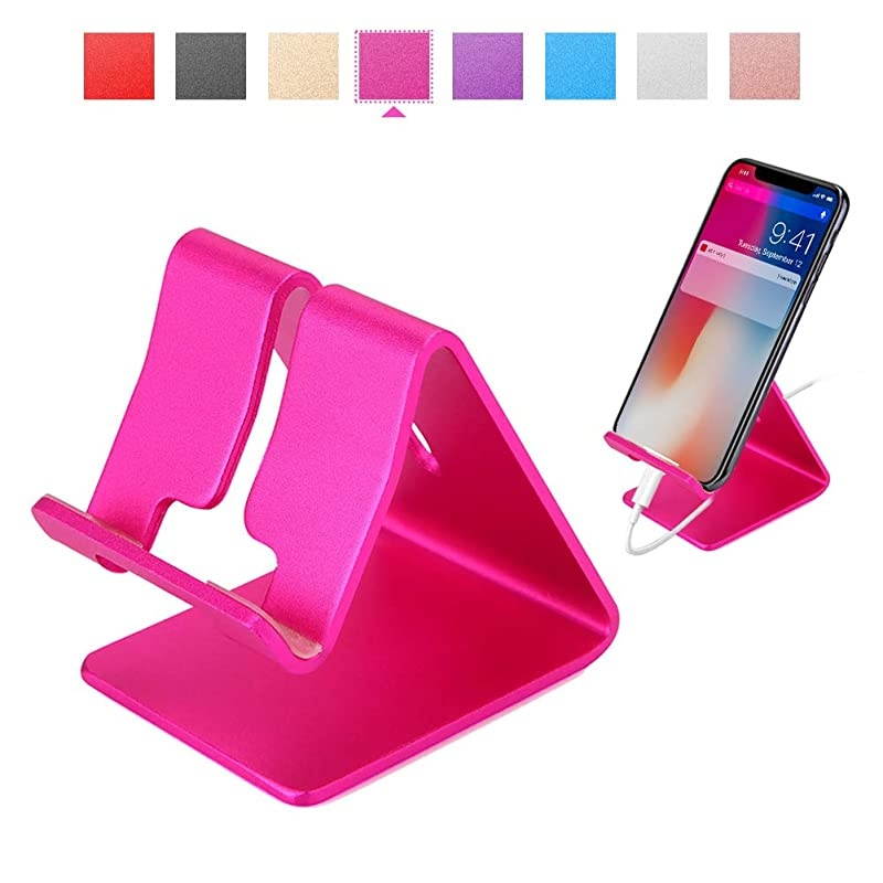 Cell Phone Stand Universal Portable Aluminum Desktop Charger Mount Holder Metal Tablets Dock Cradle for iPhone 11 X 8 7 6 Samsung Galaxy s10 9 All Smartphone Rose Red