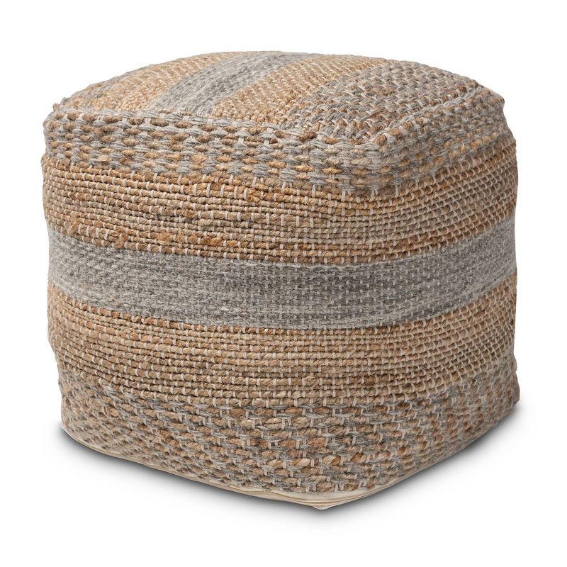 Grange Handwoven Hemp Moroccan Inspired Pouf Ottoman Natural/Gray - Baxton Studio