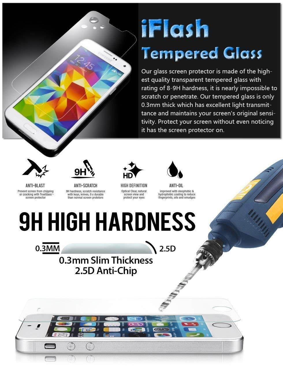 [5 Pack Promotion] iFlash Tempered Glass Screen Protector For Apple iPad 2 / 3 / 4 - Transparent Crystal Clear / 2.5D Rounded Edges / 9H Hardness / Scratch Proof / Bubble Free / Oleophobic Coating