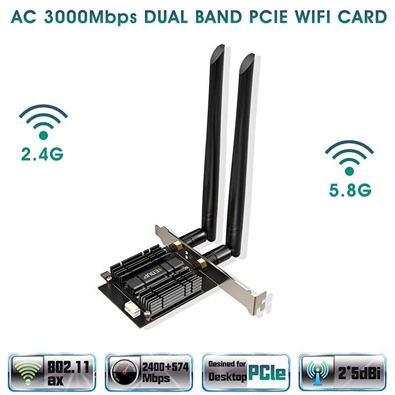 WiFi 6 Card AX 3000Mbps PCIe Network Card AX200 80211AX 24Ghz58Ghz with Bluetooth 50 amp Heat Sink Wireless PCI Express WiFi Adapters Dual Band Antenna for Windows 10 64bit