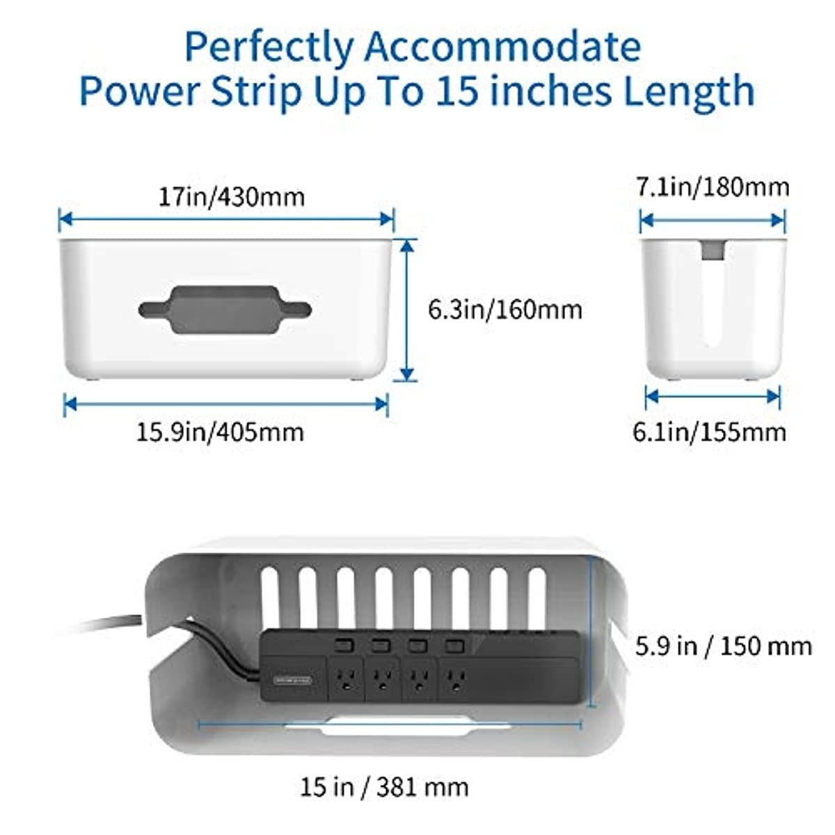 NTONPOWER Cable Management Box Cord Organizer Box Power Strip Cover with Phone Tablet Holder Stand 17 X 7.1 X 6.3 inches Super Large Hide Cable Box for Home Office Desktop Entertainment Center - Gray