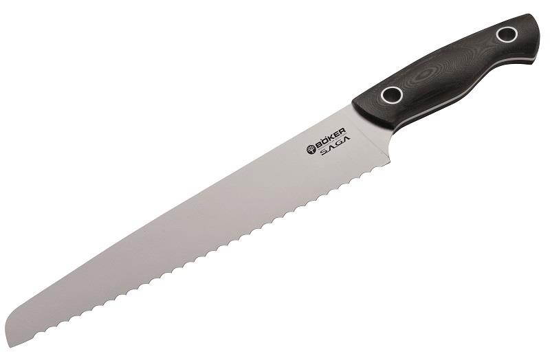 Boker Tree Brand Saga Premium Kitchen Cutlery Black G-10 Satin Finish Stainless Bread Knife