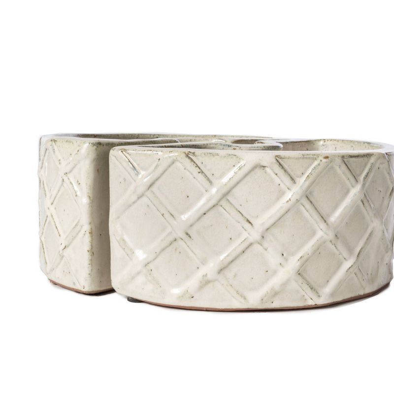 Handmade Glazed Ceramic Trellis Umbrella Half Moon Shaped Planter Off-White - Alfresco Home LLC