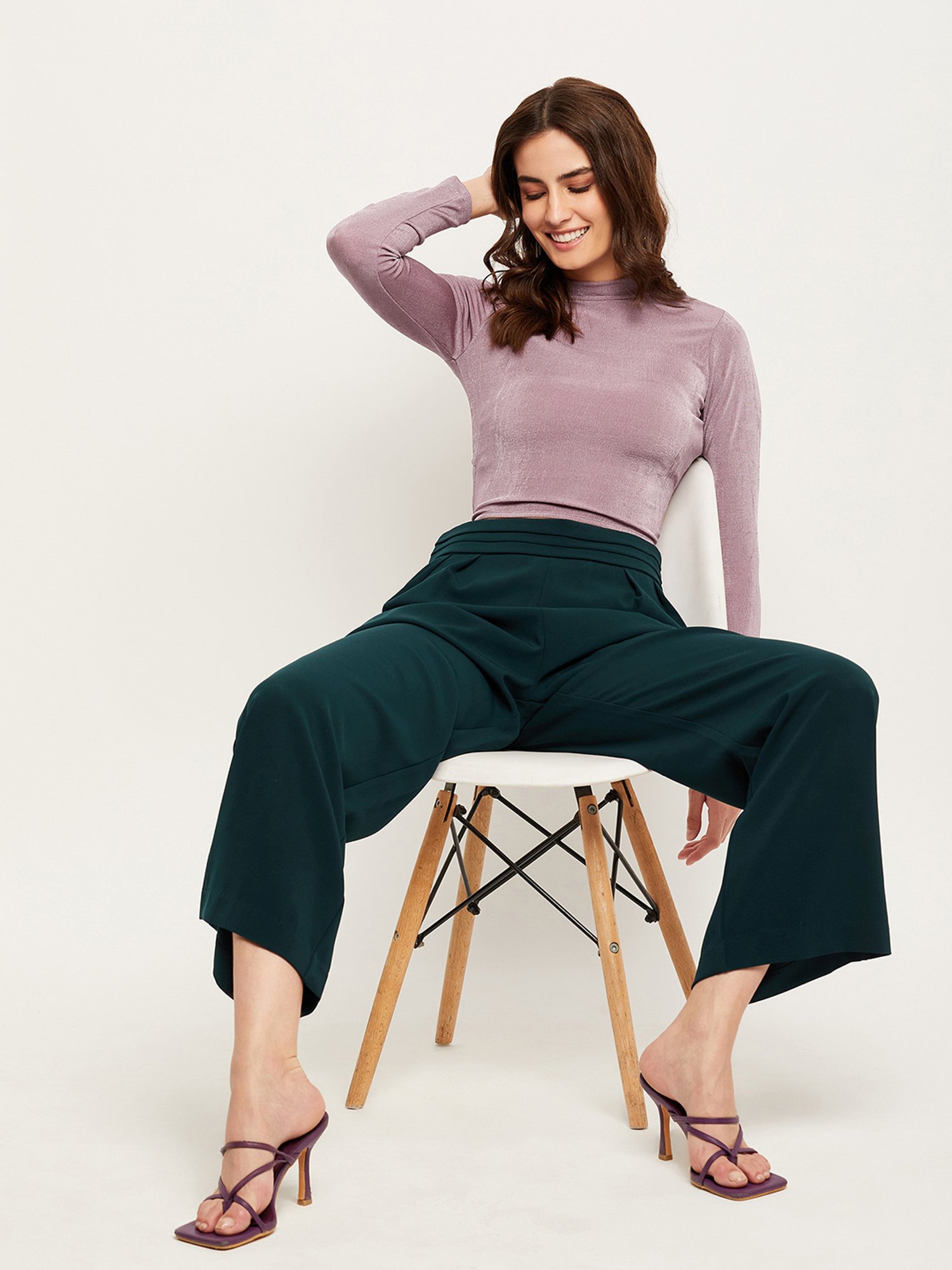 Camla Green Relaxed Fit Mid rise Trousers