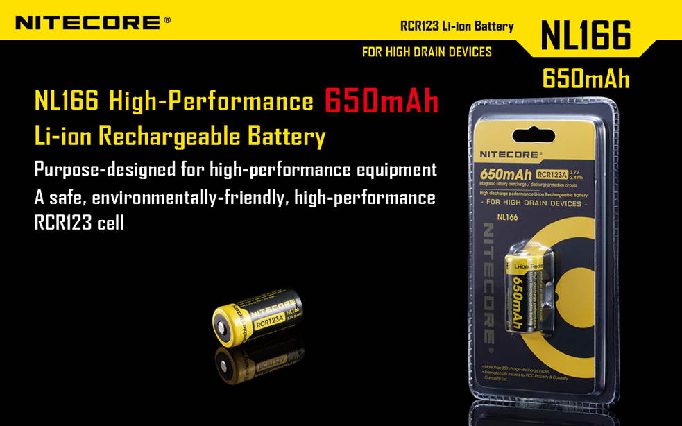 Nitecore NL166 rechargeable RCR123A battery