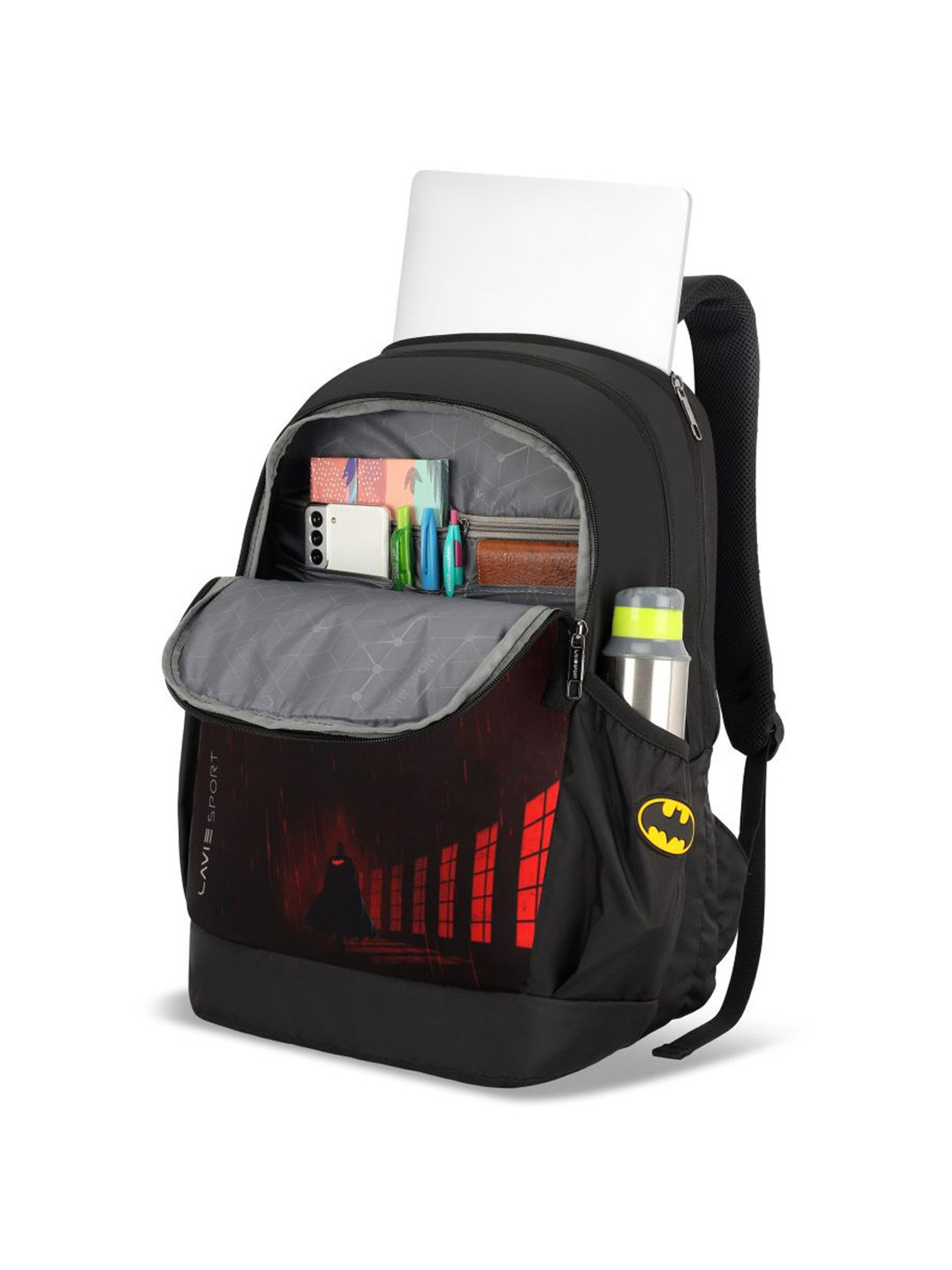 Lavie Sport Batman Black & Red Polyester Printed Laptop Backpack - 33 Ltrs
