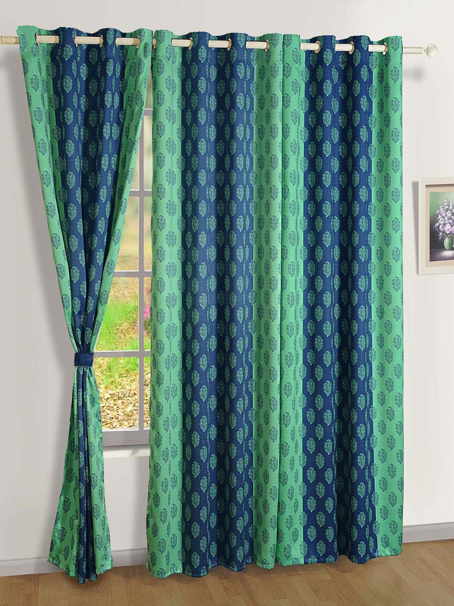Swayam Blue Ethnic Sigma Eyelet Door Curtain - Single Piece (7 Ft)