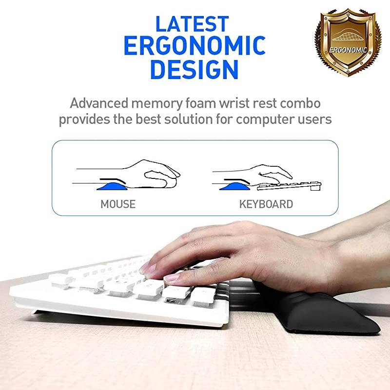 Wrist Rest for Keyboard and Mouse Memory Foam Cushion Wrist Support Pad Arm Rest Pillow Massage Hole Design EasyTyping for PC Gaming Office ComputerBlack Set