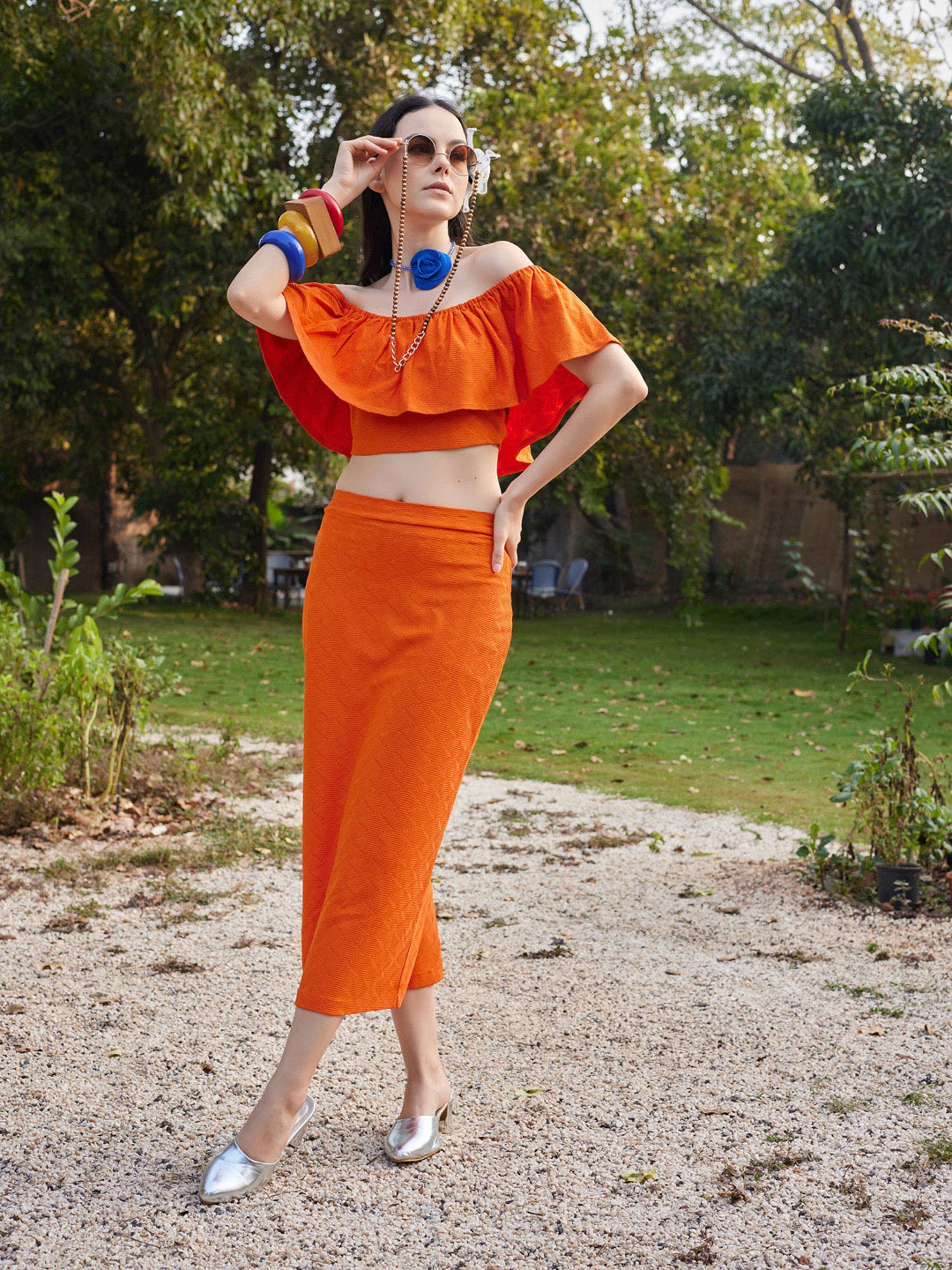 PURVAJA Orange Midi Co-Ord Set