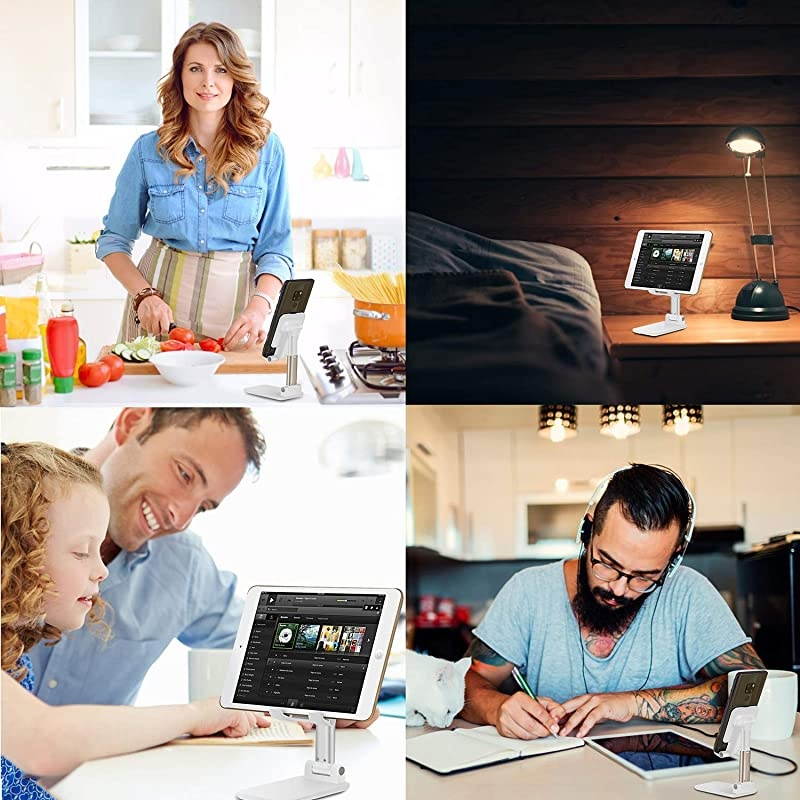 with Adjustable Cell Phone Stand, Fully Foldable Desktop Phone Holder Cradle Dock Holder,Tablet Stand for iPhone X Xr Xs max All Smart Phones and Tablets, iPad(White)