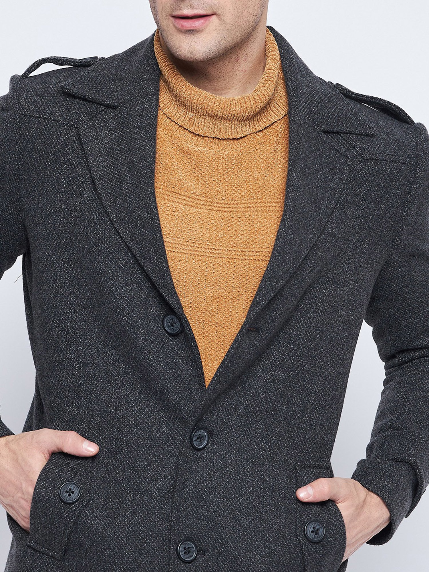 Camla Black Regular Fit Notch Lapel Overcoat