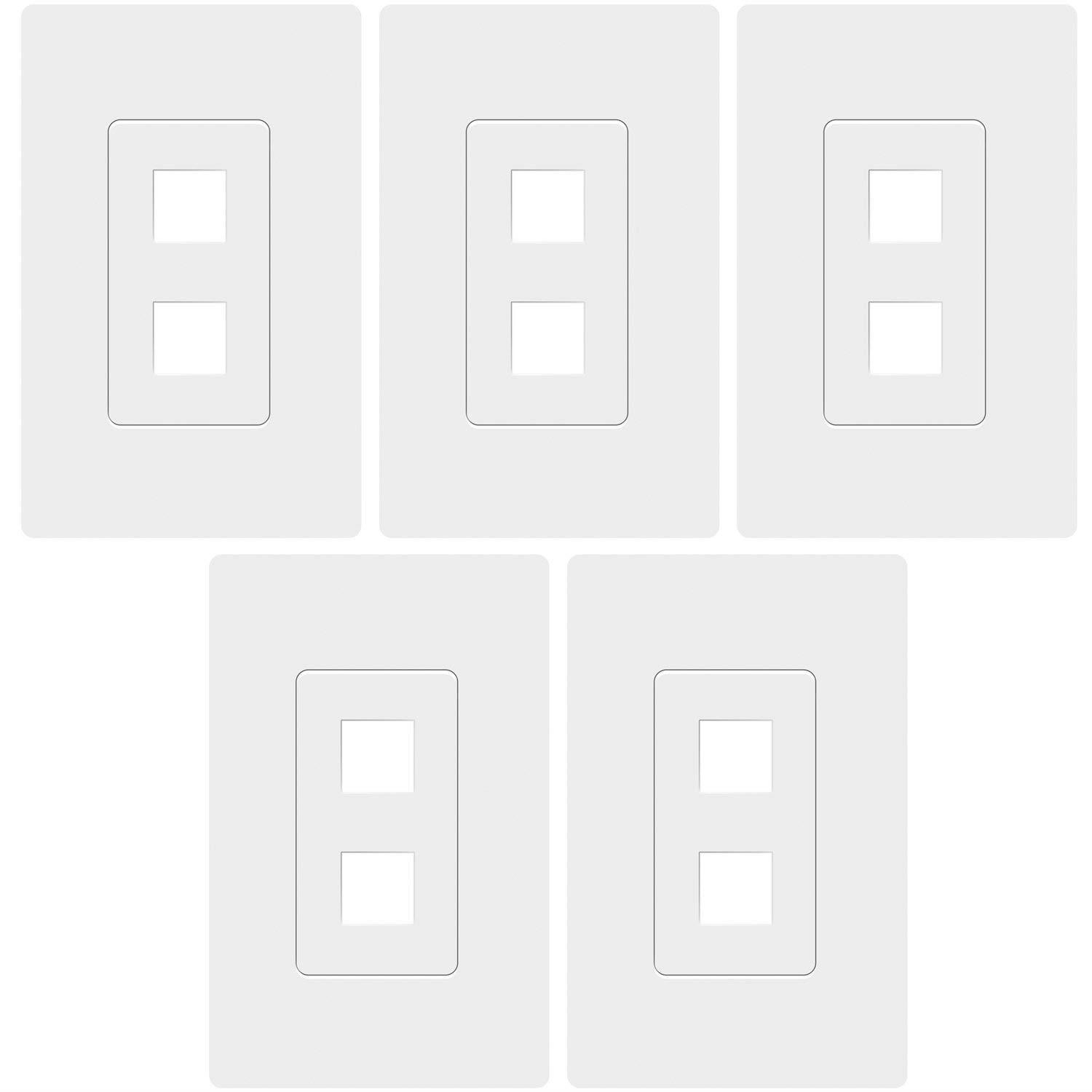 TOPGREENER 2 Port RJ45 Keystone Screwless Wall Plate for Cat5 Cat6 Cables Modules, Polycarbonate Thermoplastic, White (5 Pack) SI8872-5PCS