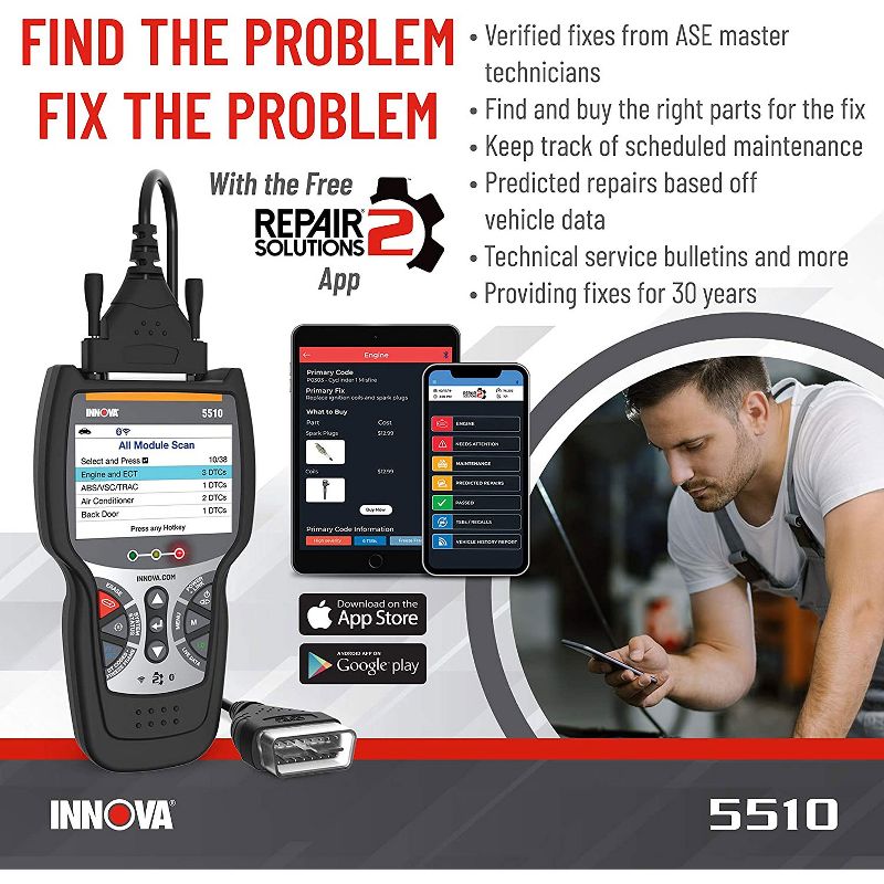 INNOVA 5510 CarScan Tech OBD2 Scanner Code Reader Tool with Live Data, Tire Pressure, and Transmission Temperature Read for Vehicle Diagnostics