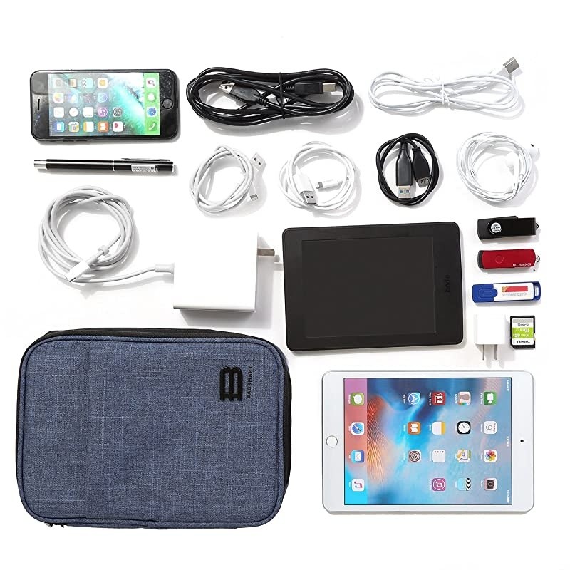 Electronic Organizer DoubleLayer Travel Cable Organizer Electronics Accessories Cases for Cables iPhone Kindle USB Blue