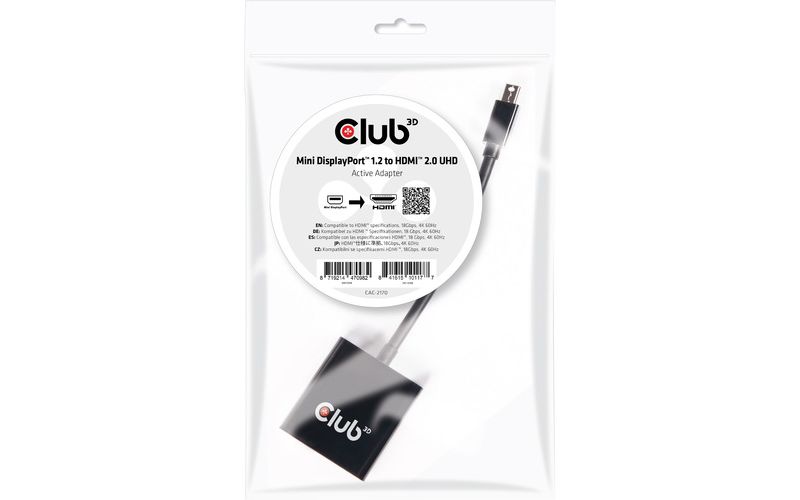 Club 3D Mini DisplayPort&trade; 1.2 to HDMI&trade; 2.0 UHD Active Adapter