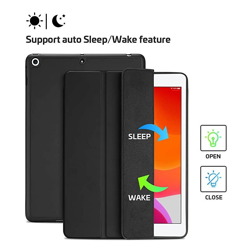 New iPad 10.2 Case (2020 8th Generation / 2019 7th Generation) with Pencil Holder and Flexible Soft TPU Back Cover, Slim Steady Stand Protective Case for 10.2" iPad 8th / iPad 7th -Black