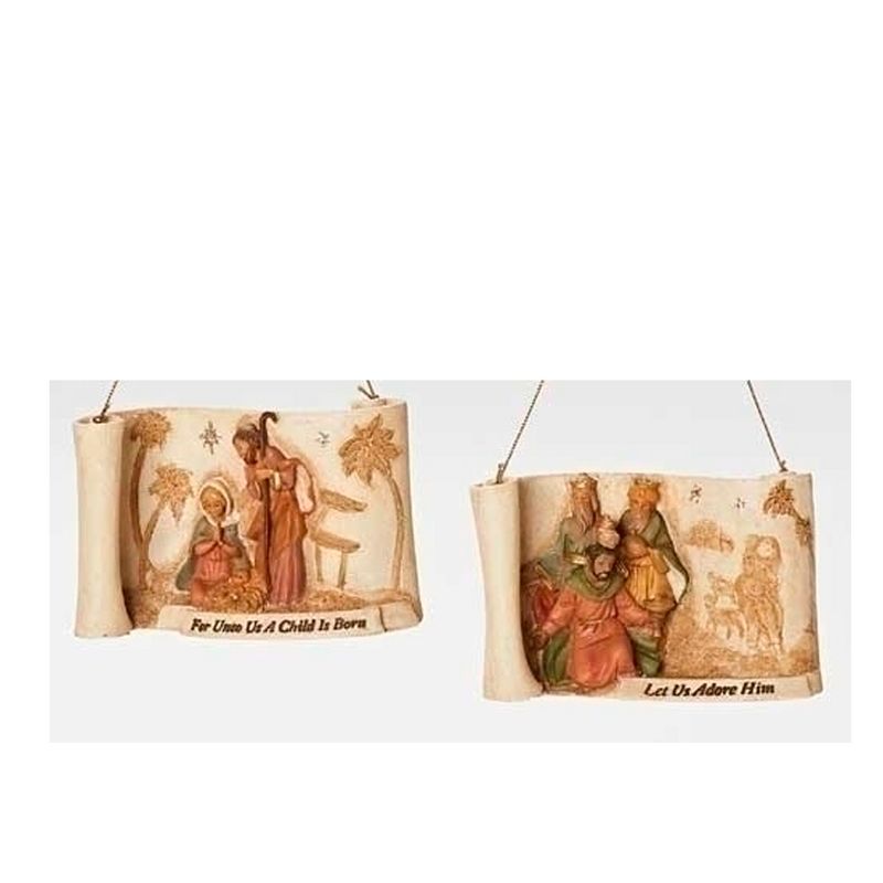 Roman 4" Brown and Red Religious Christmas Nativity Ornament with Verse