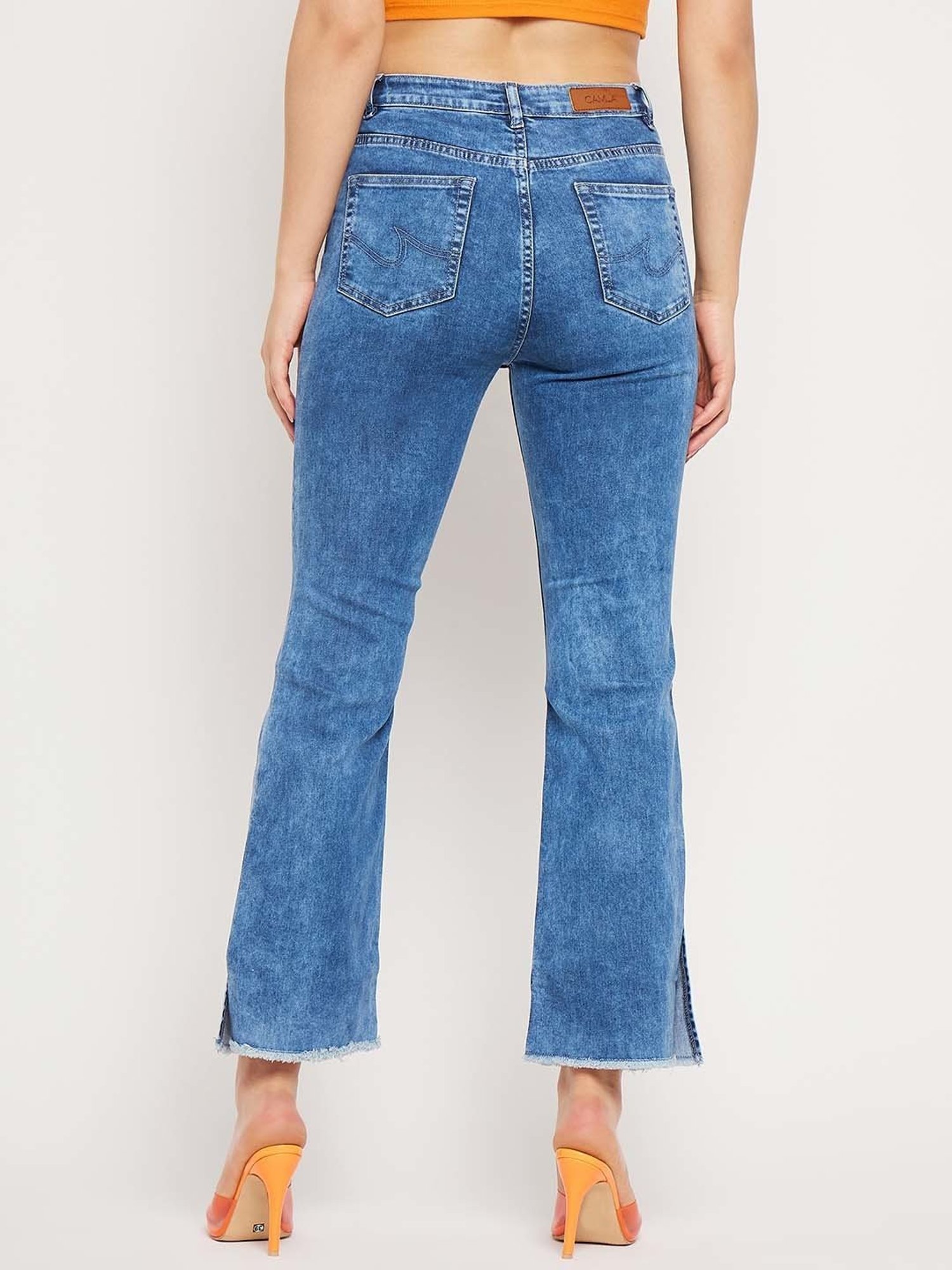 Camla Indigo Blue Cotton Mid Rise Jeans