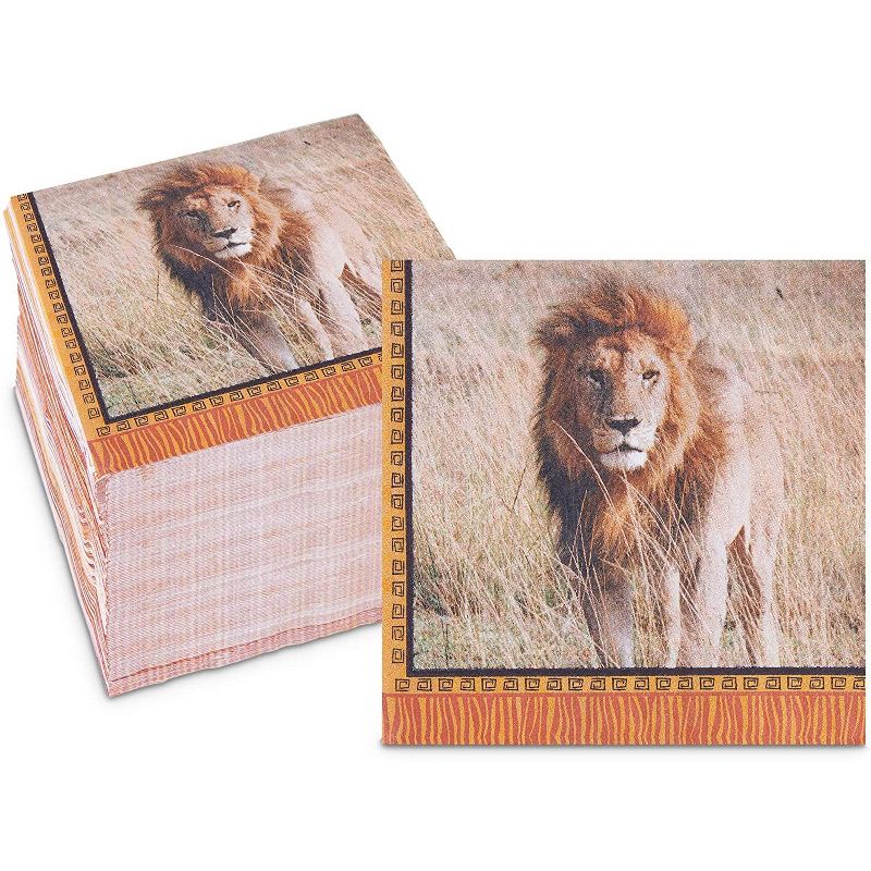 Sparkle and Bash 150 Pack Lion Animal Paper Luncheon Disposable Napkin Napkins, Jungle Safari Birthday Party Supplies