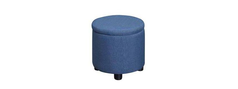 Round Accent Storage Ottoman Blue Faux Linen - Breighton Home