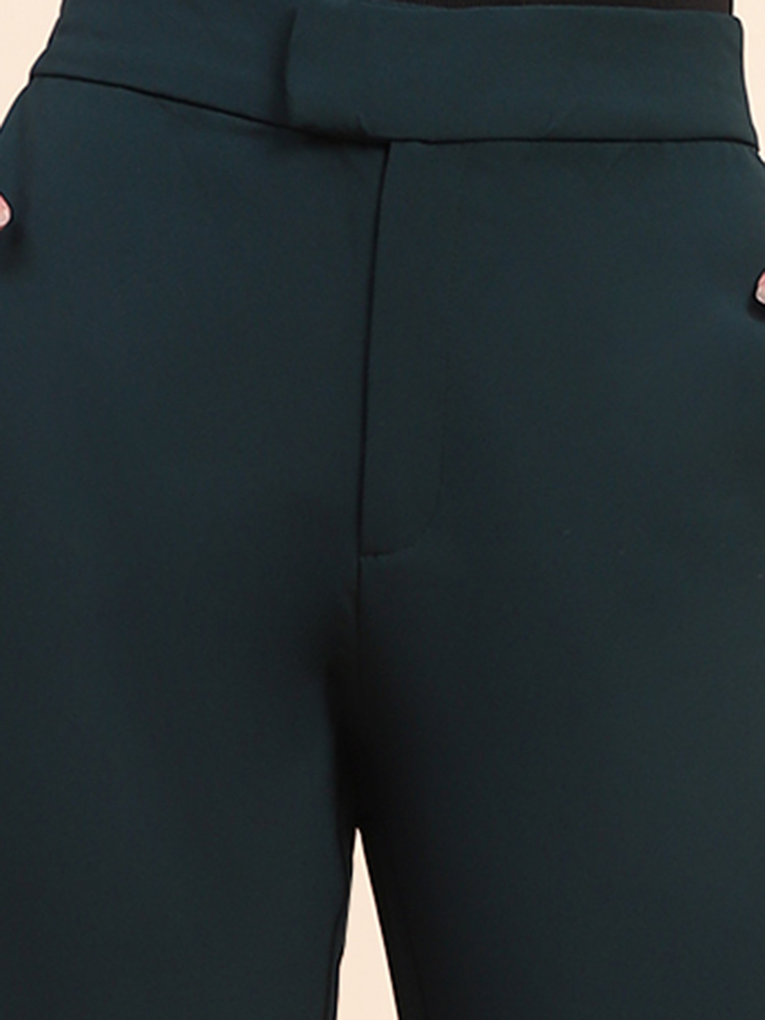 Camla Teal Straight Fit Mid Rise Trousers