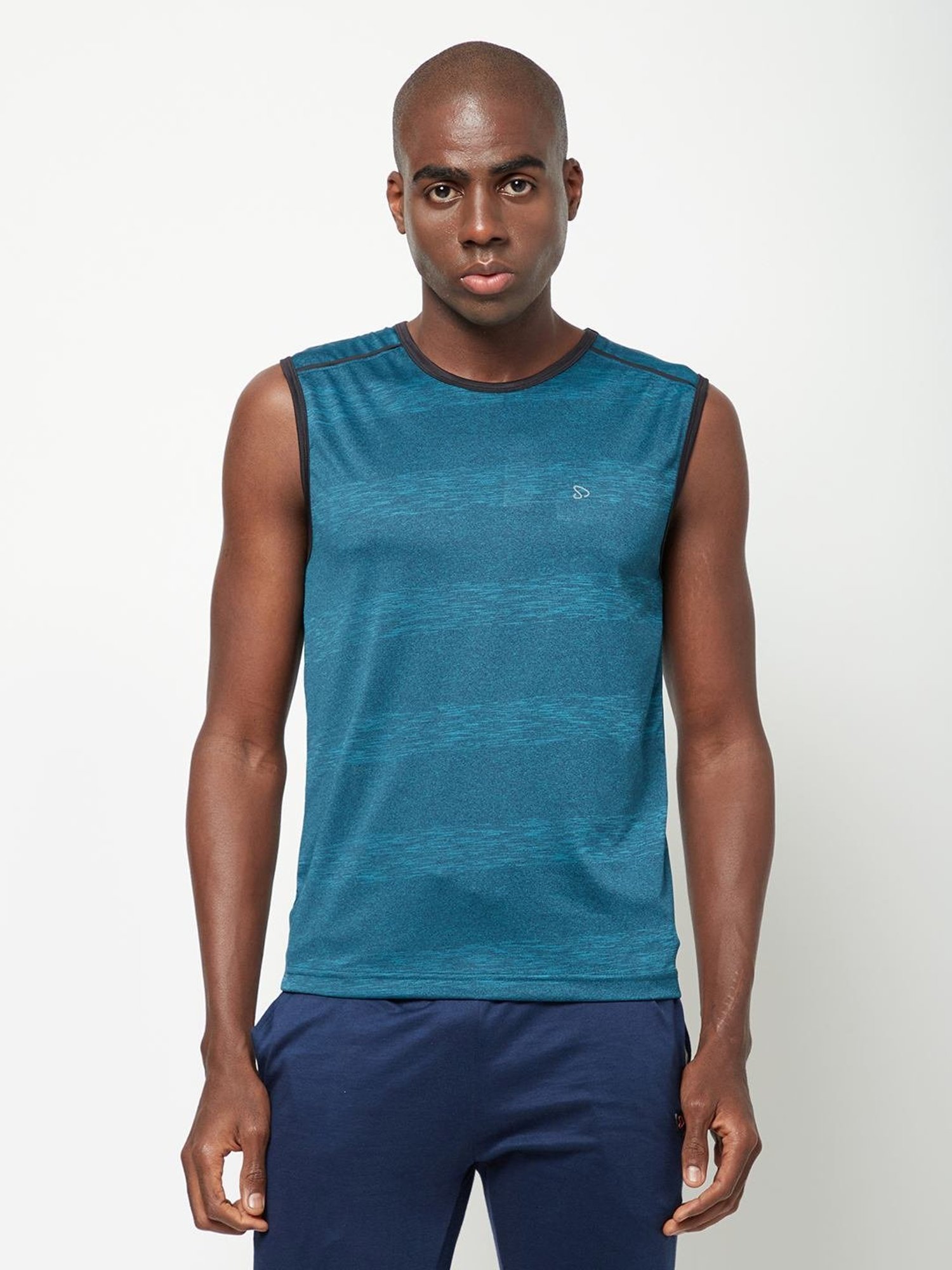Sporto Turquoise Regular Fit Self Pattern Gym Vest
