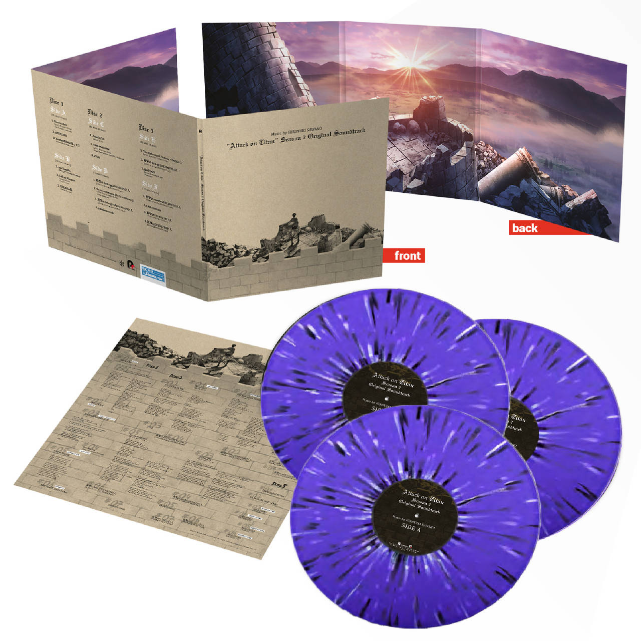 Hiroyuki Sawano Attack On Titan Season 2 Original Soundtrack 180g 3LP (Purple & White Splatter Vinyl)