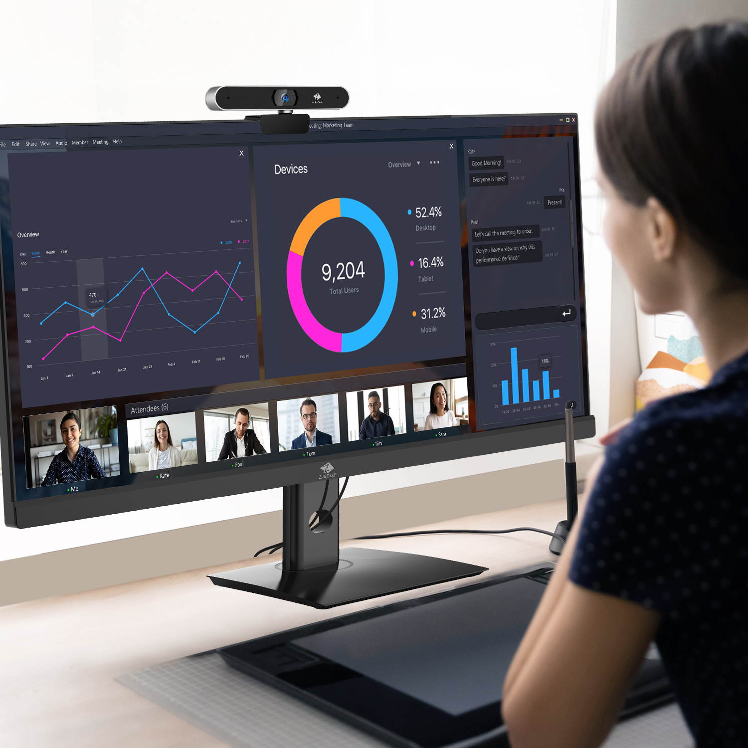 Z-EDGE ZW511 Full HD 1080P Webcam Auto Focus Web Camera for PC/Desktop/Laptop, Built-in Dual Stereo Microphone, Plug & Play, Compatible with Windows/Android/MAC OS