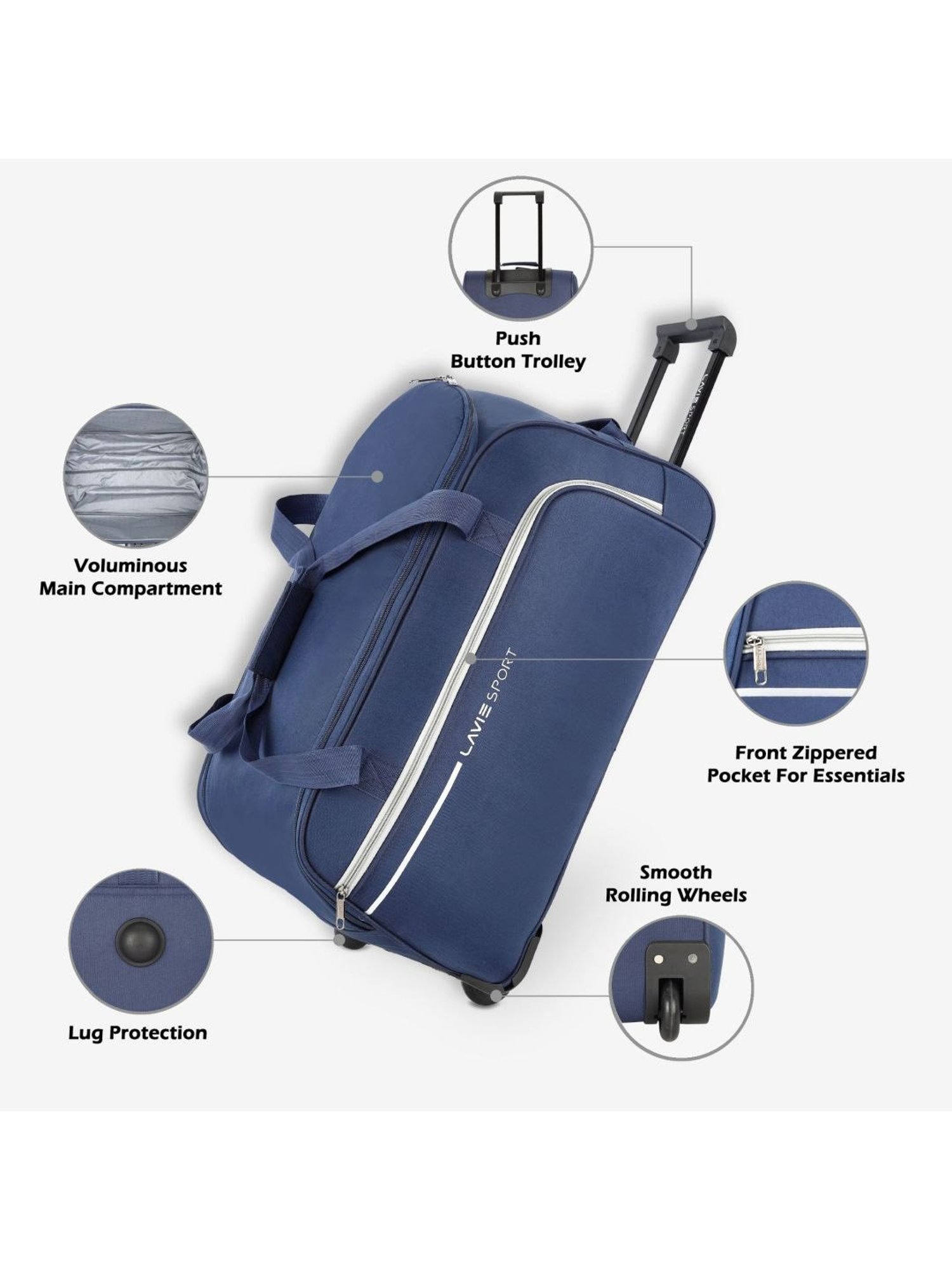 Lavie Sport Large Size 62 Cms Galactic Wheel Duffle Bag  | Trolley Bag (Navy)