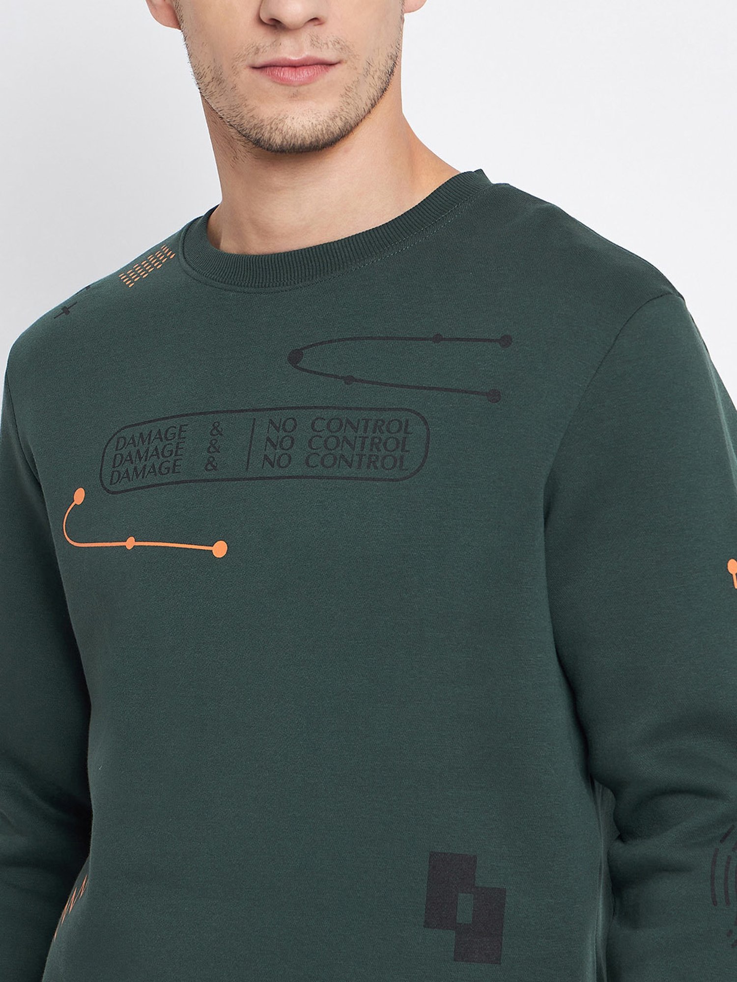 Camla Dark Green Regular Fit Printed Sweatshirt