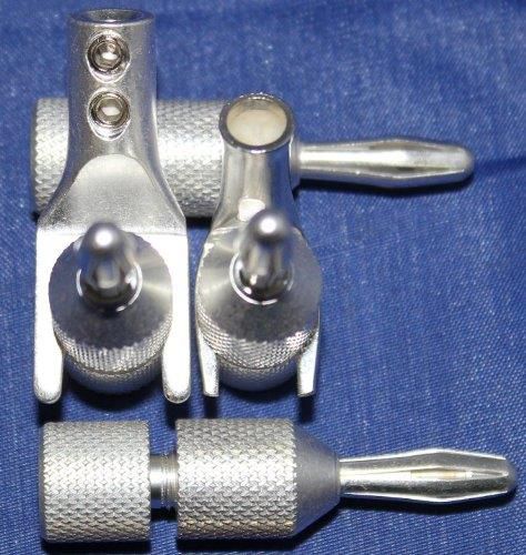 Spade to Banana Speaker Cable Adapters - Silver Plated (thick 3u) - Audiophile Quality - 4pk