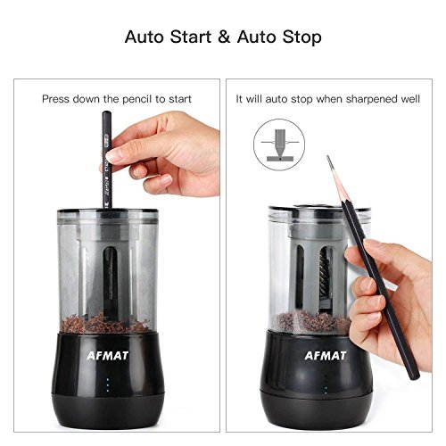 Long Point Pencil Sharpener, AFMAT Electric Pencil Sharpener, Rechargeable Heavy Duty Pencil Sharpener for Artists, Charcoal Pencil Sharpener for 6-8mm Sketching & Drawing Pencils,25mm Super Long Tip