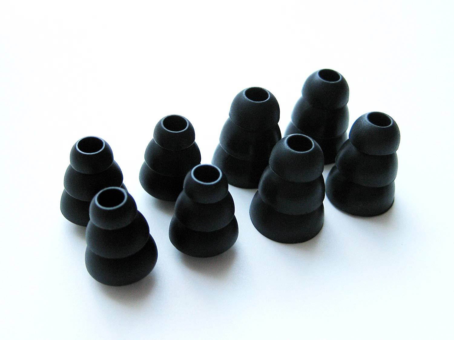 8pcs 4 Small and 4 Large Black Soft Triple Flange Replacement Eartips Earbuds Set for Audio-Technica CK Series CKS Series CKM Series CKL Series CKF Series and ANC Series In-Ear Earphones Headset