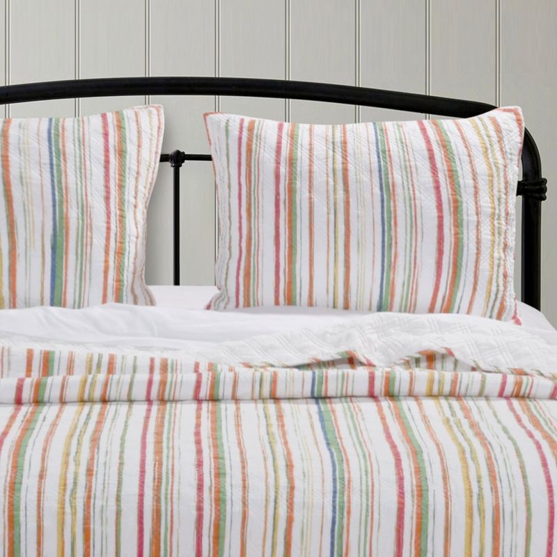 Greenland Home Fashion Sunset Stripe Variety of Solid Colors & Reversible Quilted Pillow Sham - Standard 20x26" Ivory