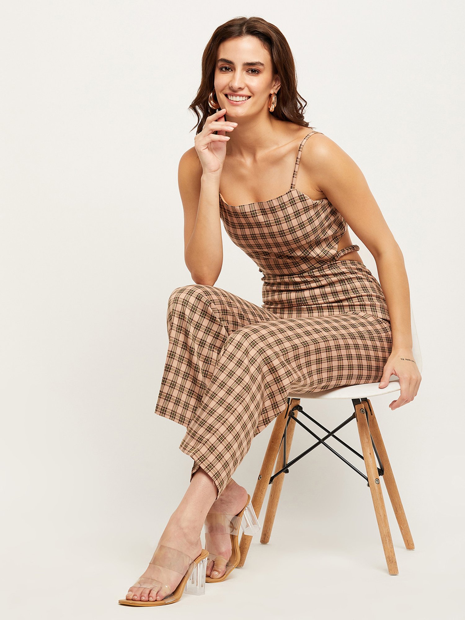 Camla Pink Checks Maxi Jumpsuit