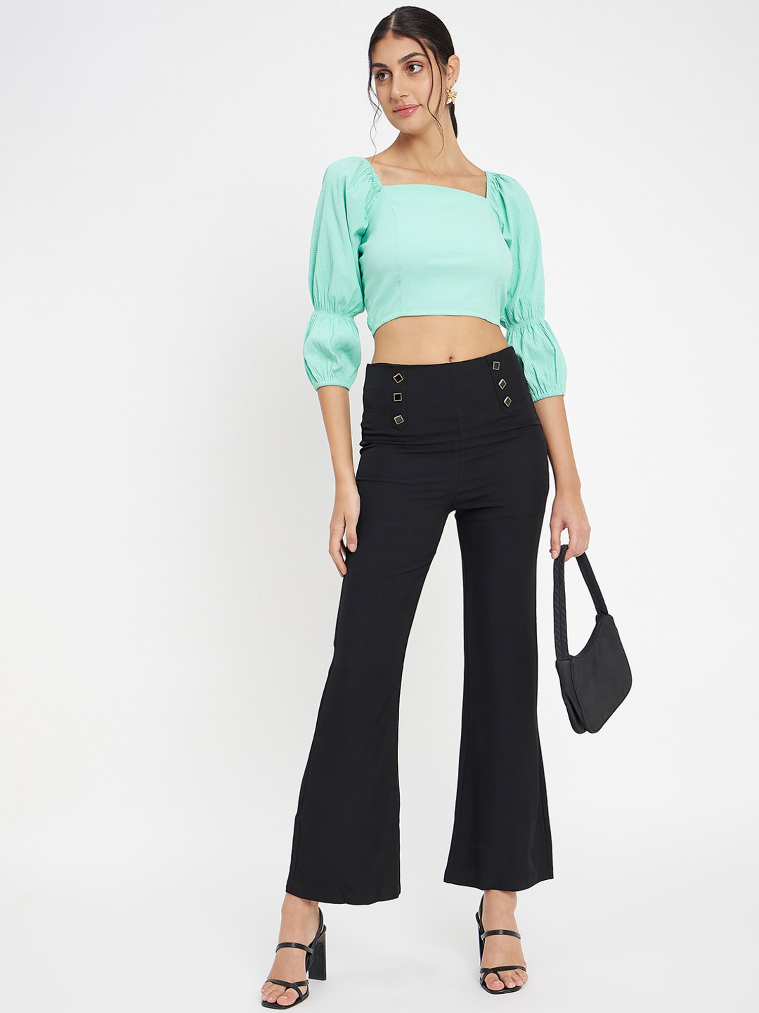 Camla Black Regular Fit Mid rise Trousers