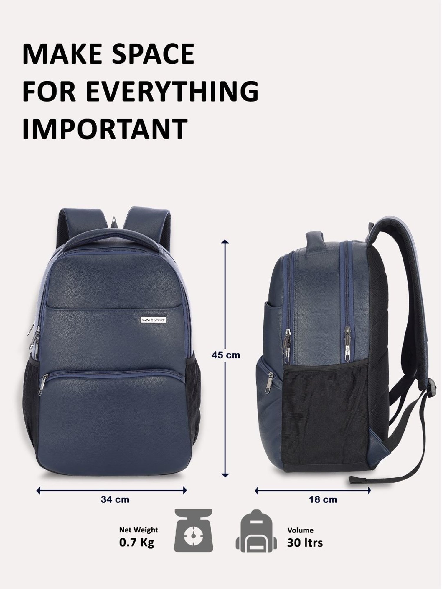 Lavie Navy Medium Laptop Backpack