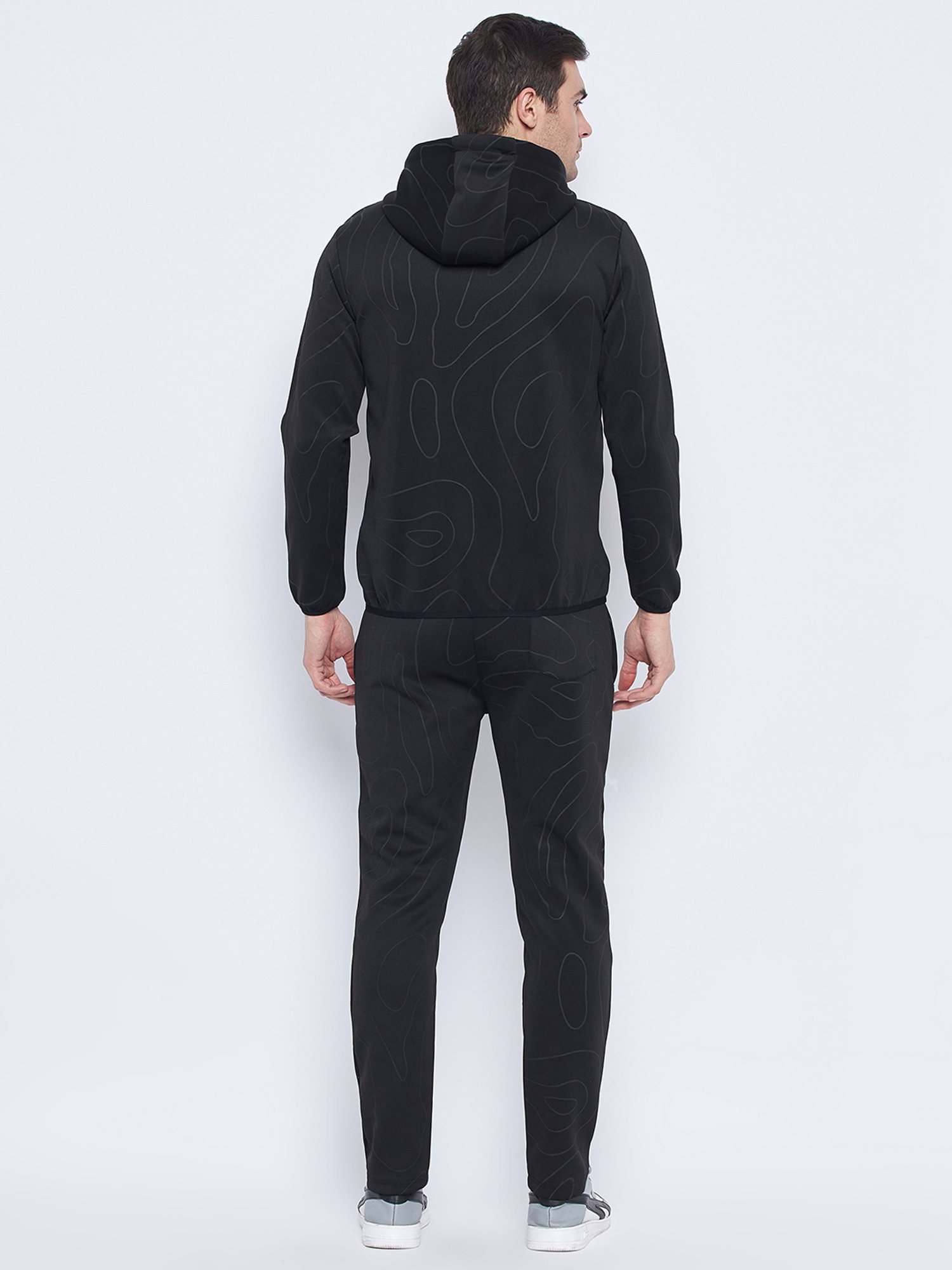 Camla Black Regular Fit Abstract Print Tracksuit