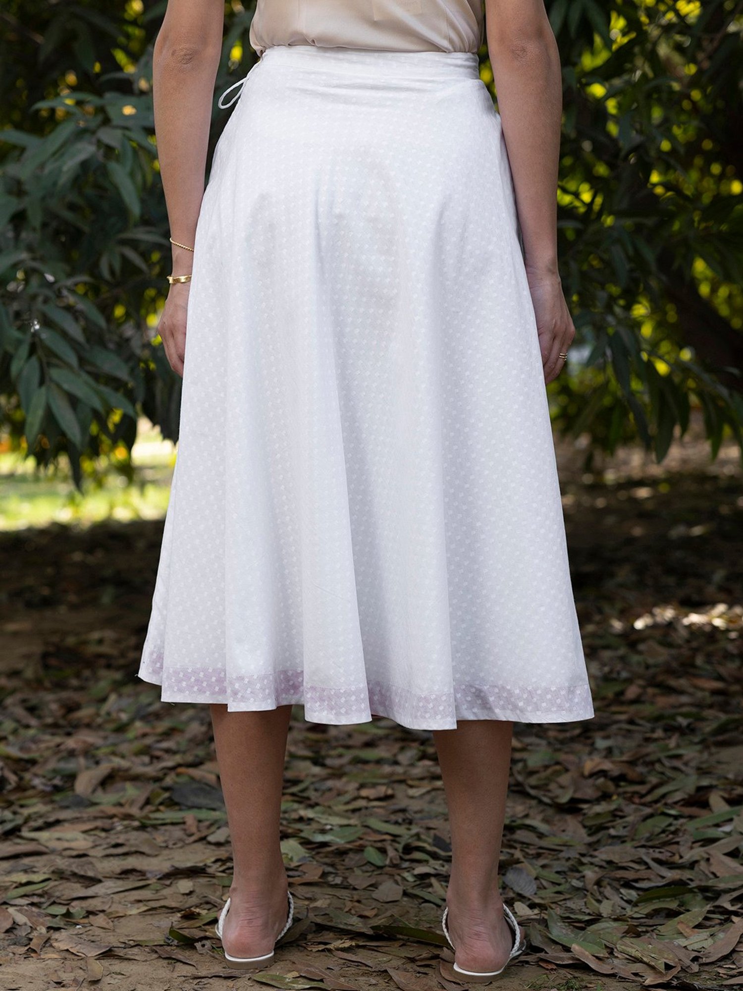 Pink Fort White Flared Midi Skirt