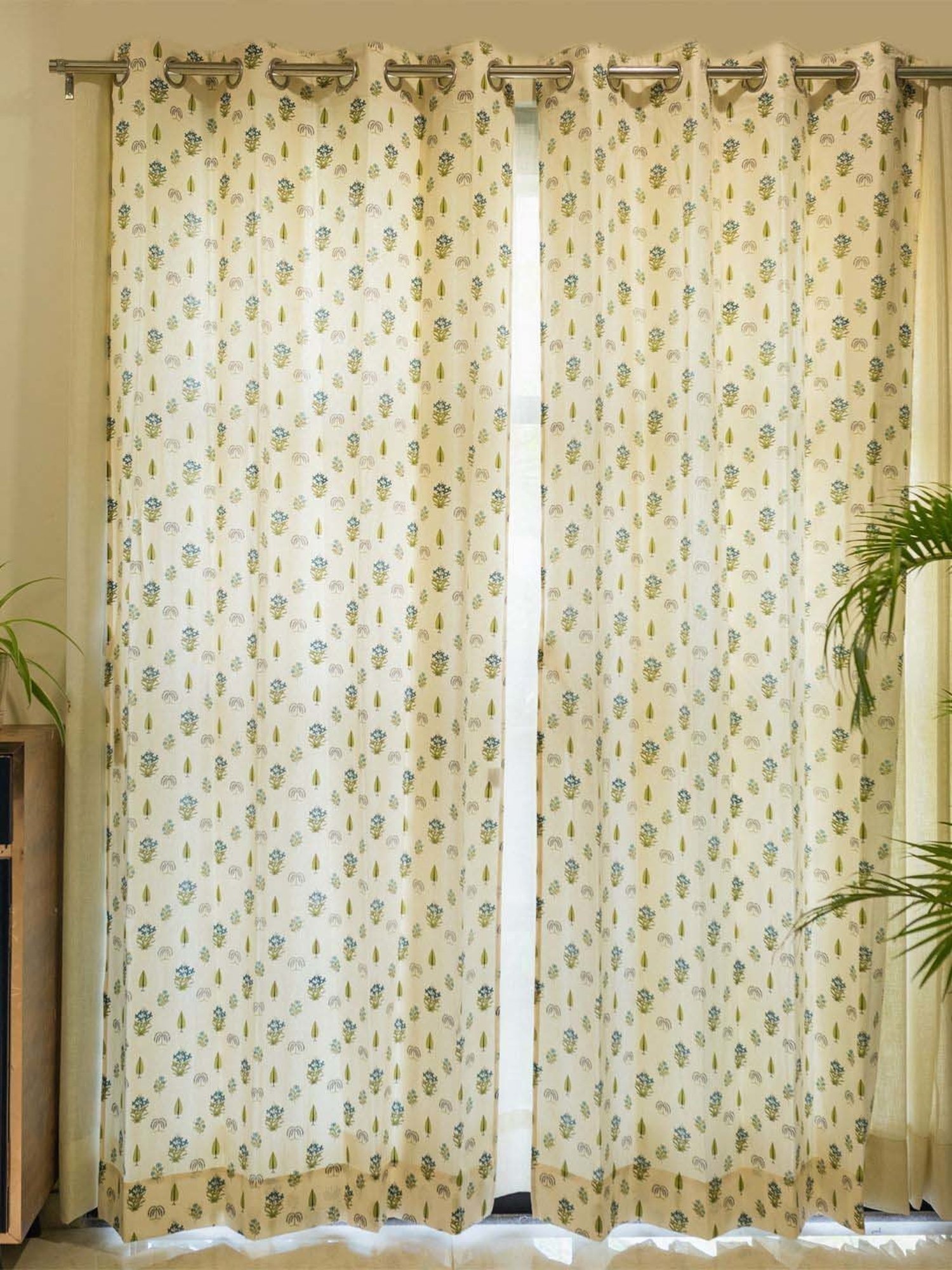 Urban Space Blue Cotton Door Curtain With Tieback & Eyelet - Set of 2