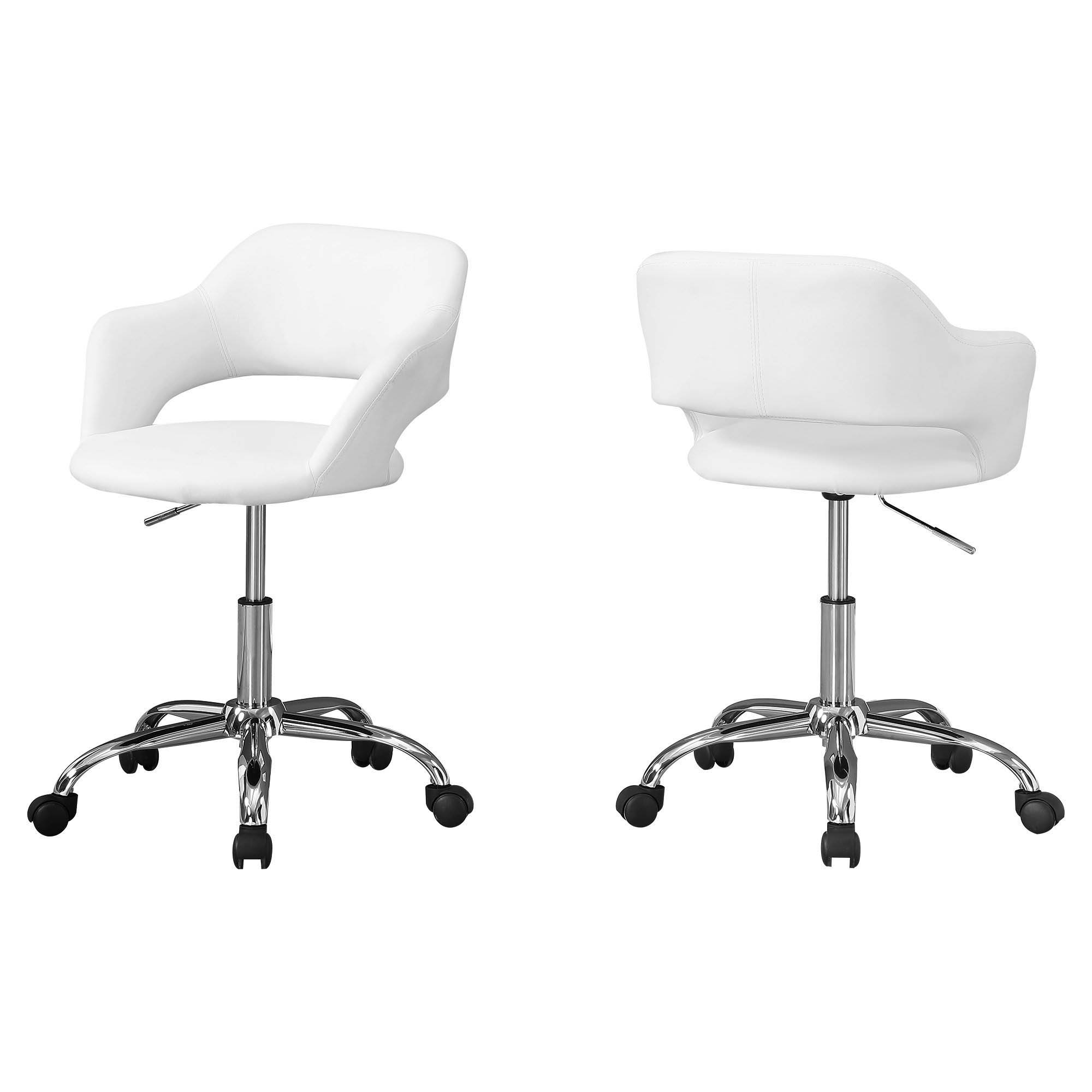 Monarch Specialties Contemporary Office Chair with Chrome Metal Hydraulic Lift Base - White