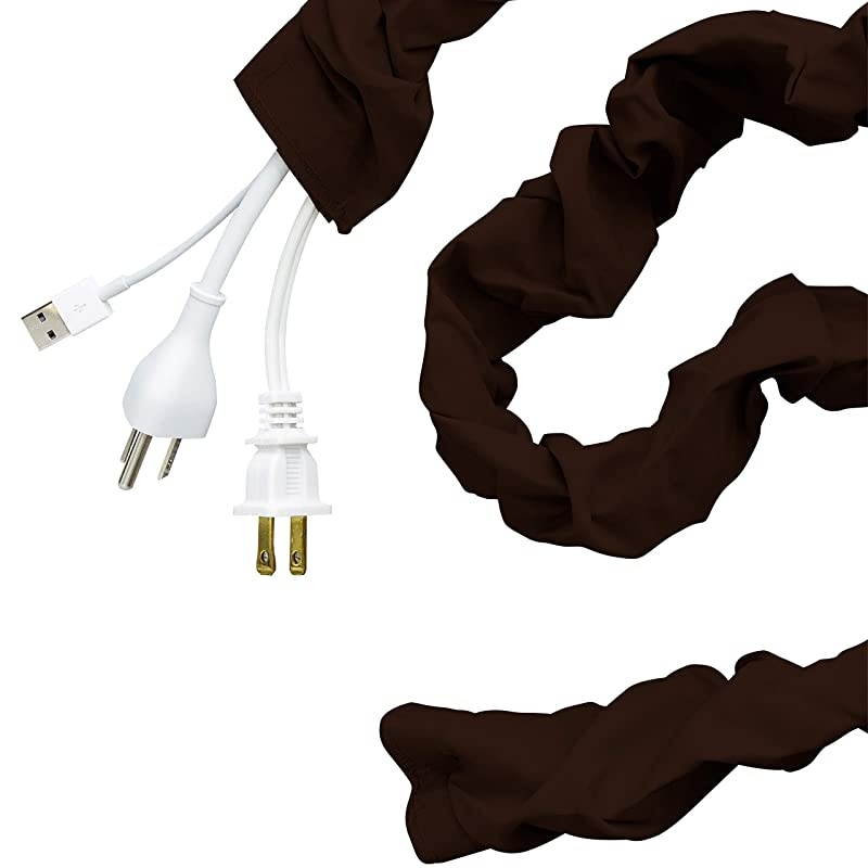 Chocolate Brown Fabric Cord Cover 2 Pack 6 ft Hides Lamps Light Fixtures and Desks Cable Management Easy Installation 48657