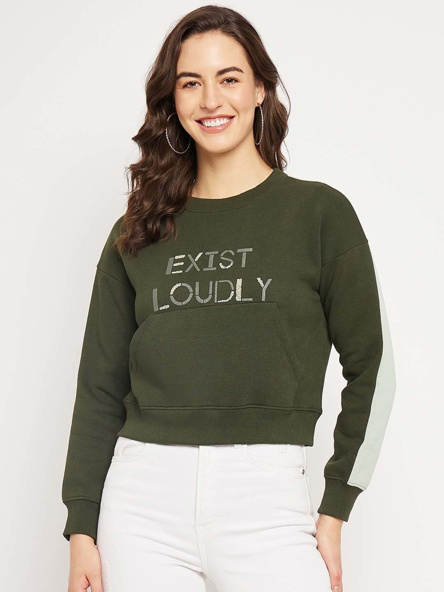 Camla Olive Green Printed Sweatshirt