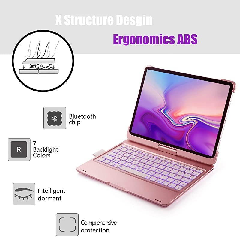 ipad Keyboard Case 9.7 for iPad 2018 6th Gen, Compatible for iPad 5th Generation, iPad Pro 9.7, iPad Air 2, iPad Air - 360 Rotation Wireless BT Keyboard with Auto Wake/Sleep(Rose Gold)