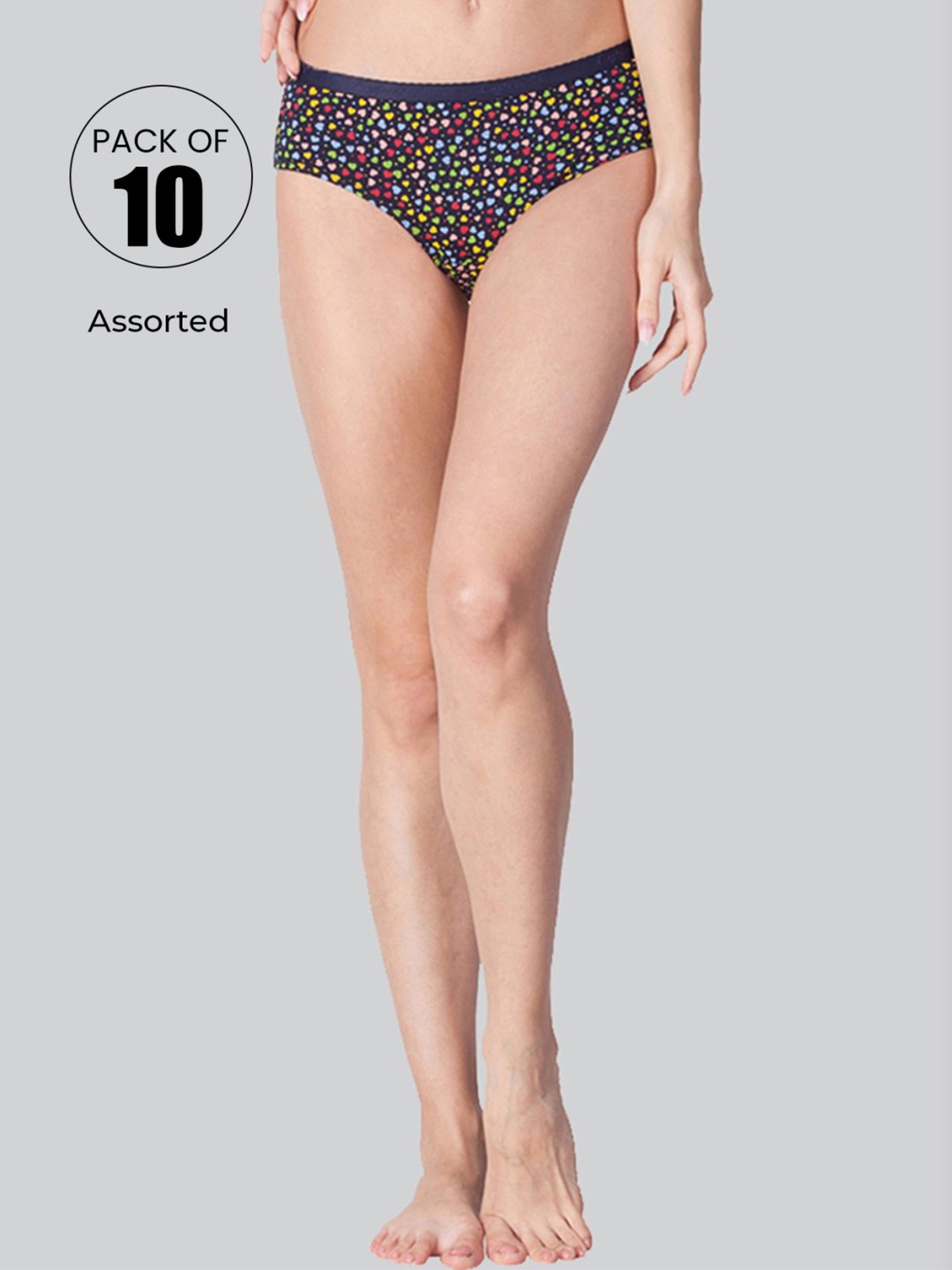 Lyra Assorted Color Cotton Printed Hipster Panties - Pack Of 10