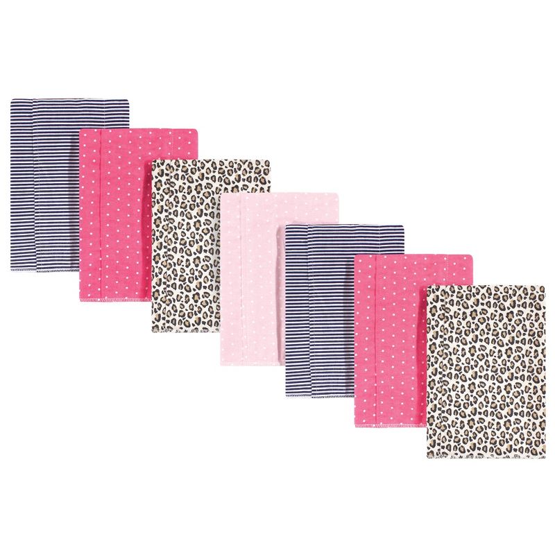 Hudson Baby Infant Girl Cotton Flannel Burp Cloths 7pk, Leopard, One Size