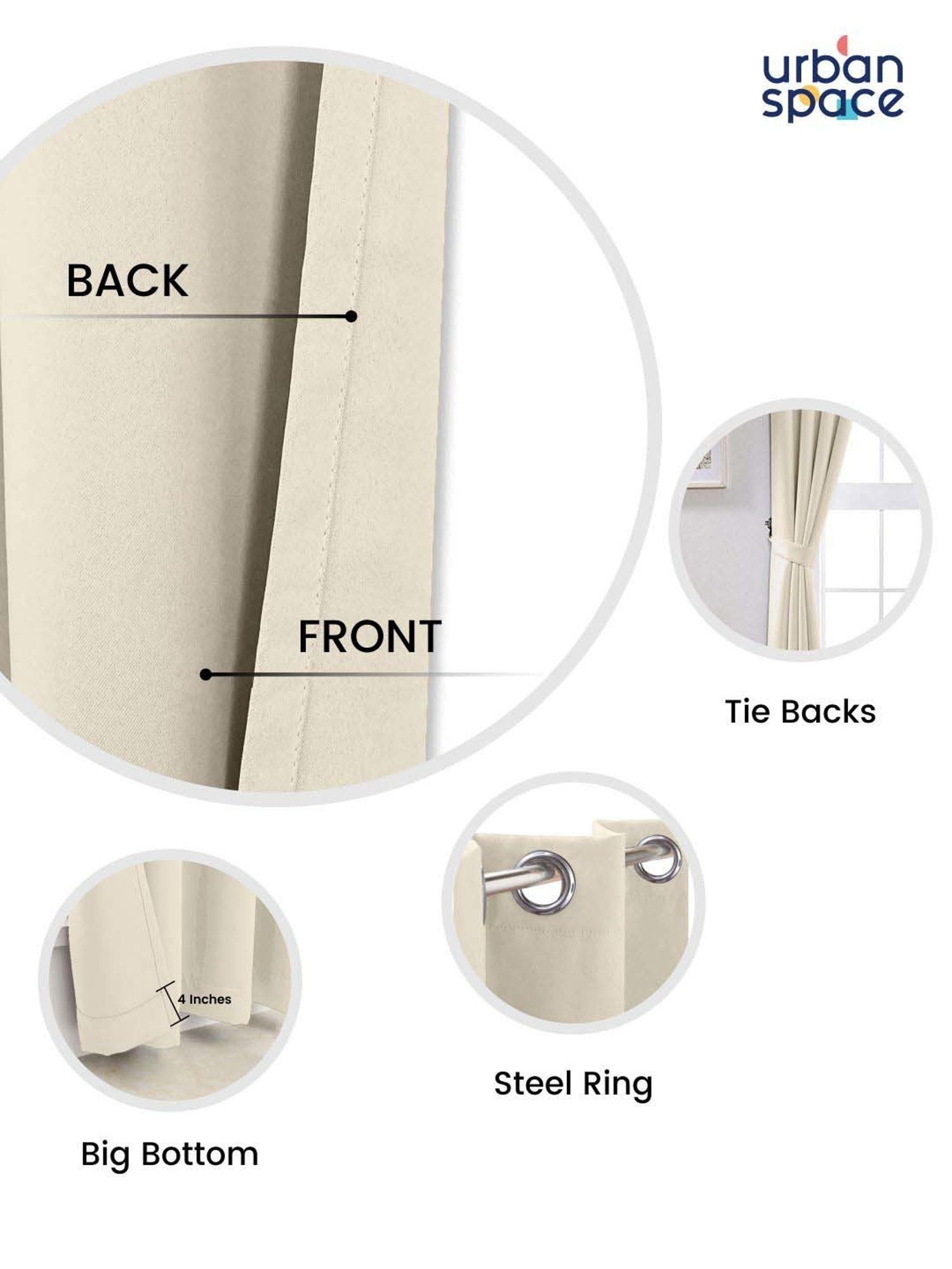 Urban Space Beige Cotton Black Out Window Curtain - Set of 2